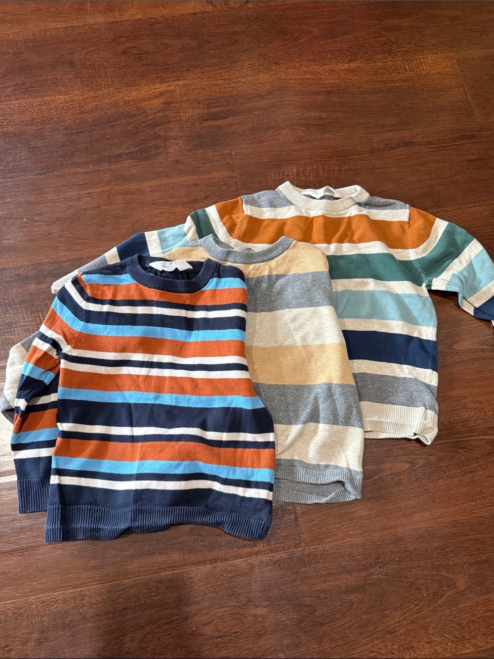 H&M Striped Crewneck Sweater - Orange, Navy, Teal Stripes bundle of 3